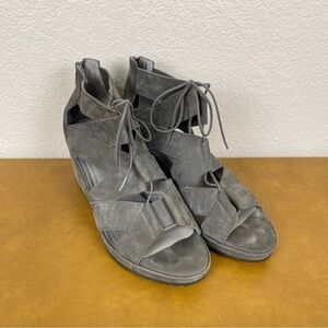 Eileen Fisher Leather Dibs Lace-Up Wedge Sandal Size 10 Women
